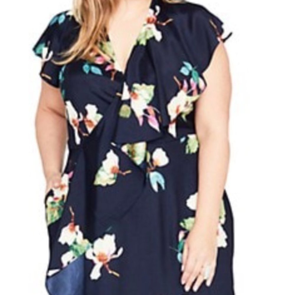 RACHEL Rachel Roy Navy Floral Wrap Midi Dress